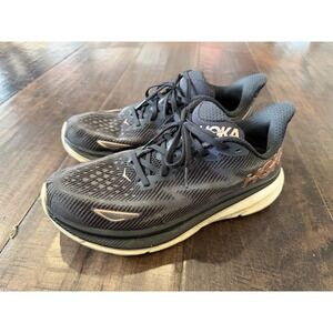 Hoka One One Clifton 9 Running Shoes Women 10 D Black Lace Up Cushioned Casual